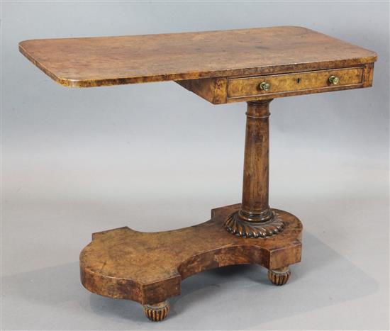 Attributed to Gillows. A William IV burr wood reading table, 3ft x 1ft 6.5in., lowest height 2ft 4in.